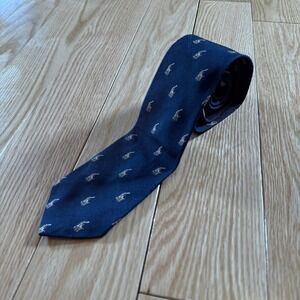Vintage Polo Ralph Lauren Silk Made in Italy Short Slim Navy All Over Pony Tie